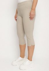 Beżowe Spodnie z Bawełny o Kroju Capri Dolonisa. Brązowe spodnie materiałowe damskie Born2be, bez wzorów, z bawełny. Za 79.99 zł.
