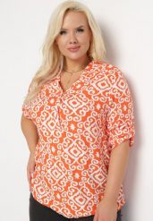 Pomarańczowo-Biała Wiskozowa Bluzka Zapinana na Guziki w Geometryczny Print Perita. Brązowe bluzki damskie Born2be, l, bez wzorów, z wiskozy, bez kołnierzyka, bez ramiączek. Za 44.99 zł.