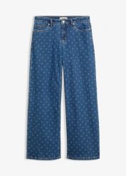 Jeansy wide leg, mid waist. Niebieskie jeansy damskie bonprix. Za 154.99 zł.