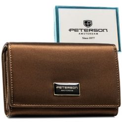 Duży portfel damski wykonany ze skóry naturalnej i ekologicznej w brązowym kolorze PTN PS112-HNL Peterson. Brązowe portfele damskie Peterson, bez wzorów, ze skóry. Za 149.99 zł.