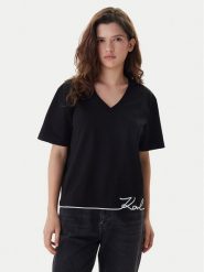 KARL LAGERFELD T-Shirt B1W17031 Czarny Relaxed Fit. Czarne t-shirty damskie KARL LAGERFELD, m, bez wzorów, z bawełny, bez kołnierzyka. Za 429.99 zł.