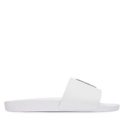 Klapki Polo Ralph Lauren. Białe klapki damskie Polo Ralph Lauren, bez wzorów, bez obcasa, bez zapięcia. Za 379.99 zł.