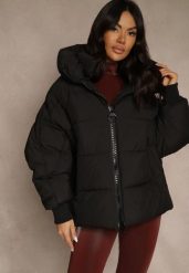 Czarna Oversizowa Kurtka Puffer z Kaputrem Mevenassa. Czarne kurtki damskie Renee, l, bez wzorów, z dzianiny, bez kaptura. Za 299.99 zł.