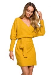 Made of emotion Sukienka w kolorze musztardowym rozmiar: S/M. Żółte sukienki damskie Made Of Emotion, bez wzorów, z bawełny, bez ramiączek. Za 218.57 zł.