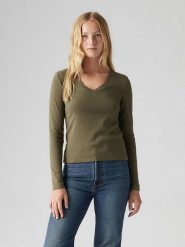 Levi's Koszulka w kolorze khaki rozmiar: L. Brązowe bluzki damskie Levi's, l, bez wzorów, z bawełny, bez kołnierzyka, bez ramiączek. Za 74.95 zł.