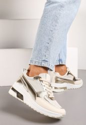 Beżowe Sneakersy na Koturnie z Metaliczną Wstawką Nerdia. Brązowe obuwie sportowe damskie Born2be, bez zapięcia. Za 109.99 zł.