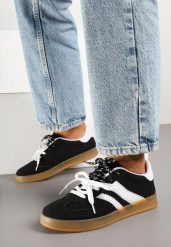 Czarno-Białe Sneakersy Kultowe Tenisówki z Imitacji Zamszu Firlevi. Czarne obuwie sportowe damskie Born2be, z jeansu, bez zapięcia, tenisowe. Za 84.99 zł.