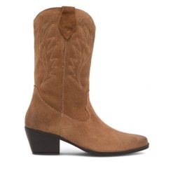 Kozaki Lasocki. Brązowe kozaki damskie Lasocki, bez obcasa, na słupku, bez zapięcia. Za 299.99 zł.