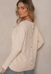 Beżowy Sweter z Kaszmirem Ozdobiony Kieszeniami Saniswena. Brązowe swetry klasyczne damskie Renee, uniwersalny, z kaszmiru, bez kołnierzyka. Za 74.99 zł.