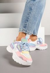 Biało-Niebieskie Sneakersy Streetwearowe na Grubej Podeszwie Waniffia. Białe obuwie sportowe damskie Renee, z jeansu, bez zapięcia. Za 109.99 zł.
