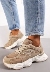 Ciemnobeżowe Sneakersy przed Kostkę na Grubej Podeszwie Ahana. Brązowe obuwie sportowe damskie Renee, przed kostkę, bez zapięcia. Za 109.99 zł.