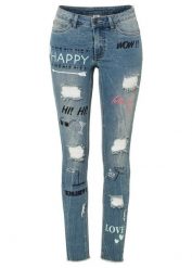Dżinsy skinny, mid waist. Niebieskie jeansy damskie bonprix, bez wzorów, z jeansu. Za 149.99 zł.