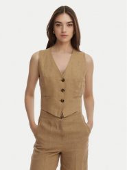 Marella Kamizelka garniturowa Veranda 2615151032 Beżowy Regular Fit. Brązowe kamizelki damskie Marella, bez wzorów, ze lnu, bez kaptura. Za 539.99 zł.