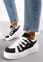 Biało-Czarne Sneakersy na Grubej Podeszwie przed Kostkę Alisis. Białe obuwie sportowe damskie Renee, przed kostkę, bez zapięcia. Za 89.99 zł.