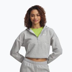 Bluza Under Armour Rival Fleece Piped HZ Hoodie. Szare bluzy damskie Under Armour, bez wzorów, bez kaptura. Za 149.99 zł.