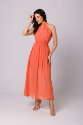 Długa zwiewna sukienka szyfonowa pomarańczowa. Brązowe sukienki damskie Sukienki.shop, bez wzorów, z szyfonu, wizytowe, bez ramiączek. Za 349.00 zł.