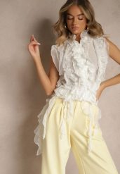 Biała Koszula z Motywem Falban Tilunna. Białe koszule damskie Renee, l, z aplikacjami, eleganckie, bez kołnierzyka, bez ramiączek. Za 99.99 zł.