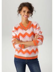 Aniston Sweter w kolorze pomarańczowo-jasnoróżowym rozmiar: 42. Pomarańczowe swetry klasyczne damskie Aniston, bez kołnierzyka. Za 61.17 zł.