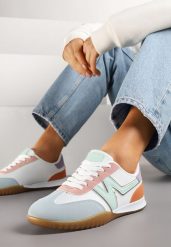 Biało-Niebieskie Sneakersy Tenisówki z Ozdobną Boczną Naszywką Ranilsa. Białe obuwie sportowe damskie Born2be, z aplikacjami, z jeansu, bez zapięcia. Za 89.99 zł.