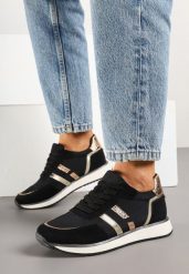 Czarne Sneakersy z Ozdobnymi Paskami i Metalicznymi Wstawkami Alanissea. Czarne obuwie sportowe damskie Born2be, z jeansu, bez zapięcia. Za 129.99 zł.