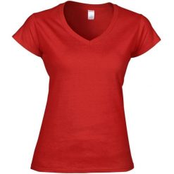 Koszulka Damska Krótki Rękaw VNeck. Fioletowe bluzki damskie GILDAN, l, bez wzorów, bez kołnierzyka, bez ramiączek. Za 40.99 zł.