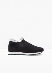 Sneakersy wsuwane z ociepleniem. Czarne obuwie sportowe casual damskie bonprix, bez zapięcia. Za 114.99 zł.