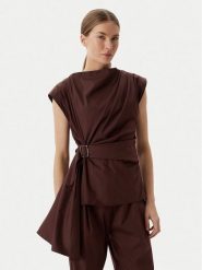 Marella Bluzka Supremo 2613161072 Brązowy Regular Fit. Brązowe bluzki damskie Marella, bez wzorów, z bawełny, bez kołnierzyka, bez ramiączek. Za 614.99 zł.