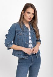Kurtka jeansowa J-ELSTY. Niebieskie kurtki damskie Volcano, m, bez wzorów, z jeansu, bez kaptura. Za 219.99 zł.
