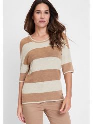 Olsen Sweter w kolorze jasnobrązowo-beżowym rozmiar: 40. Brązowe swetry klasyczne damskie Olsen, bez kołnierzyka. Za 117.99 zł.