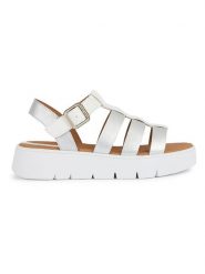 Geox Sandały "Dandra 40" w kolorze srebrno-białym rozmiar: 41. Białe sandały damskie Geox, bez wzorów, z otwartym noskiem, bez obcasa, na platformie, bez zapięcia. Za 280.95 zł.