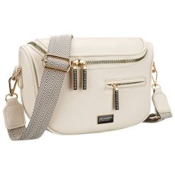 Saszetka damska ze skóry ekologicznej w jasnobeżowym kolorze, zamykana suwakiem - Peterson. Brązowe nerki i saszetki damskie Peterson, bez wzorów, ze skóry ekologicznej. Za 87.99 zł.