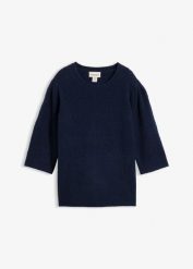 Sweter ażurowy. Niebieskie swetry klasyczne damskie bonprix, bez kołnierzyka. Za 124.99 zł.
