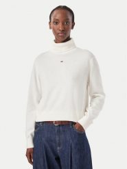 Tommy Jeans Golf Essetnial DW0DW23361 Biały Relaxed Fit. Białe golfy damskie Tommy Jeans, m, bez wzorów, z bawełny, bez ramiączek. Za 369.99 zł.