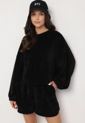 Czarny Dzianinowy Komplet Bluza i Szorty Novanisa. Czarne bluzy damskie Born2be, na lato, bez wzorów, z dzianiny, bez kaptura. Za 129.99 zł.