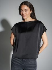 OPUS Bluzka w kolorze czarnym rozmiar: 38. Czarne bluzki damskie Opus, bez wzorów, z satyny, bez kołnierzyka, bez ramiączek. Za 130.99 zł.