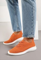 Pomarańczowe Sneakersy z Ażurową Cholewką Grellio. Brązowe obuwie sportowe damskie Born2be, z jeansu, bez zapięcia. Za 74.99 zł.