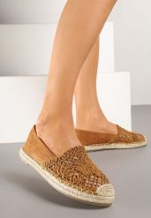 Jasnobrązowe Ażurowe Espadryle na Podeszwie z Plecionki Nusariana. Brązowe espadryle damskie Renee, w ażurowe wzory, z jeansu, bez obcasa, na płaskiej podeszwie. Za 69.99 zł.