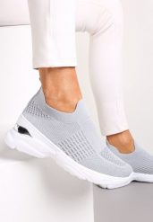 Szare Skarpetkowe Buty Sportowe na Grubej Podeszwie z Metaliczną Wstawką Markan. Szare obuwie sportowe casual damskie Renee. Za 44.99 zł.