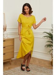 Le Monde du Lin Lniana sukienka w kolorze żółtym rozmiar: 36/38. Żółte sukienki damskie Le Monde du Lin, bez wzorów, ze lnu, bez ramiączek. Za 130.99 zł.