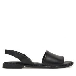 Sandały Lasocki. Czarne sandały damskie Lasocki, bez wzorów, bez obcasa, na płaskiej podeszwie, bez zapięcia. Za 139.99 zł.