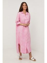 Lin Passion Lniana sukienka w kolorze jasnoróżowym rozmiar: 38/40. Różowe sukienki damskie Lin Passion, bez wzorów, ze lnu, klasyczne, bez ramiączek. Za 173.99 zł.