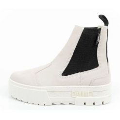 Buty Puma Mayze Chelsea Suede 382829 02 beżowe beżowy. Brązowe botki damskie z gumy, bez obcasa, bez zapięcia. Za 466.73 zł.