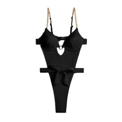 Strój kąpielowy z łańcuszkami na lato plaża basen Rut. Czarne stroje jednoczęściowe Intica, bez wzorów, z materiału. Za 169.00 zł.
