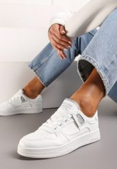 Biało-Szare Sneakersy z Cholewką przed Kostkę z Delikatną Perforacją Trissa. Białe obuwie sportowe damskie Renee, z materiału, przed kostkę, bez zapięcia. Za 74.99 zł.