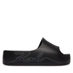 Klapki KARL LAGERFELD. Czarne klapki damskie KARL LAGERFELD, bez wzorów, bez obcasa, bez zapięcia. Za 421.99 zł.