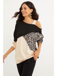 Cool and sexy Bluza w kolorze czarno-beżowym rozmiar: S. Brązowe bluzy damskie Cool and sexy, s, bez wzorów, z bawełny, bez kaptura. Za 87.81 zł.