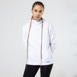 Kurtka do biegania damska Kiprun Run 100 Rain. Białe kurtki damskie KALENJI, l, bez wzorów, z materiału, bez kaptura. Za 159.99 zł.