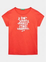 United Colors Of Benetton T-Shirt 3096G1095 Czerwony Regular Fit. Czerwone koszulki i t-shirty dziewczęce United Colors Of Benetton, bez wzorów, z bawełny, bez kołnierzyka, bez ramiączek. Za 39.99 zł.