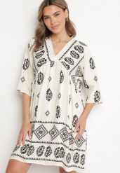 Czarno-Biała Wiskozowa Sukienka ze Wzorem Boho Frisana. Czarne sukienki damskie Born2be, bez wzorów, z materiału, boho, bez ramiączek. Za 89.99 zł.