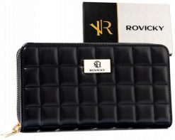 Portfel pikowany Rovicky R-PKK-01 czarny. Czarne portfele damskie ROVICKY, bez wzorów, ze skóry ekologicznej. Za 69.99 zł.